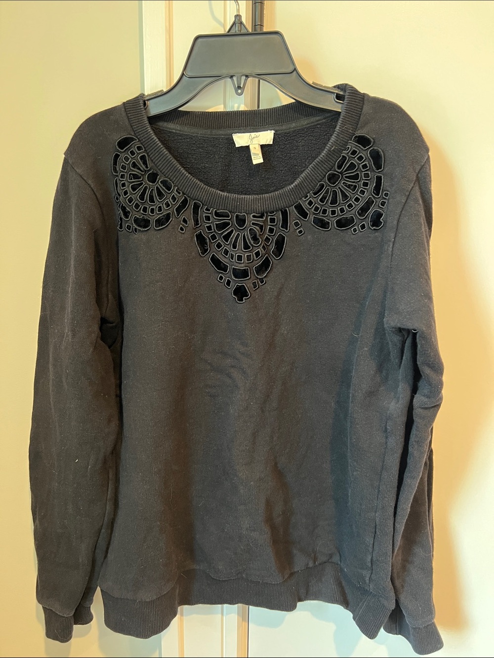 Joie Black Crewneck Sweatshirt with Cutout Applique